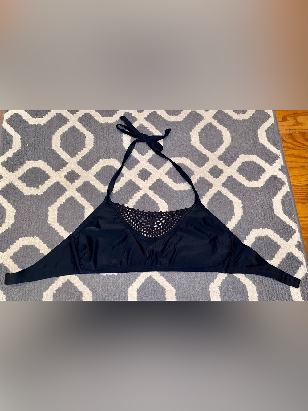Xhilaration Black Halter Swim Top with Crochet Accent